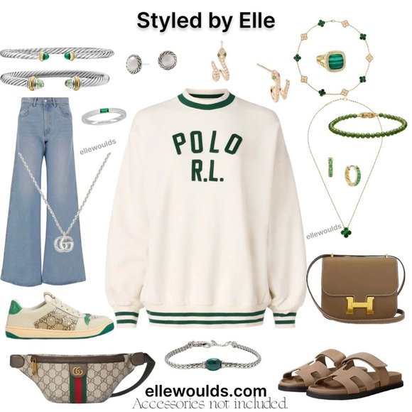 Polo Ralph Lauren Sweaters - Polo Ralph Lauren Crewneck Sweatshirt Cotton Knit Green Ivory US Size Large $198